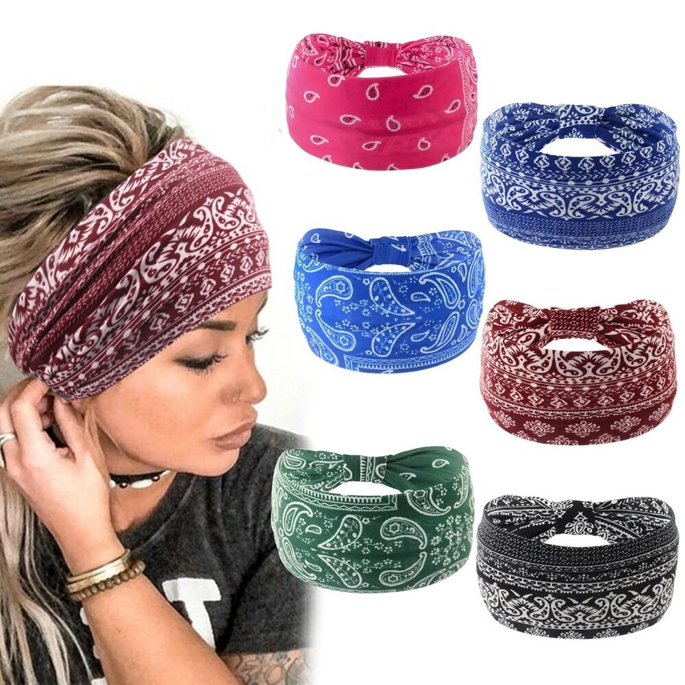 Wide Bandana headbands for Women Boho Bandeau Headbands Knot Hair Scarf Bands St